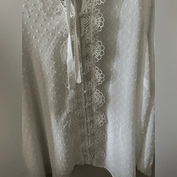 Torrid Women’s Chiffon Clip Dot Ruffle Neck Tie Front Top Blouse White Size 4X - Picture 3 of 12